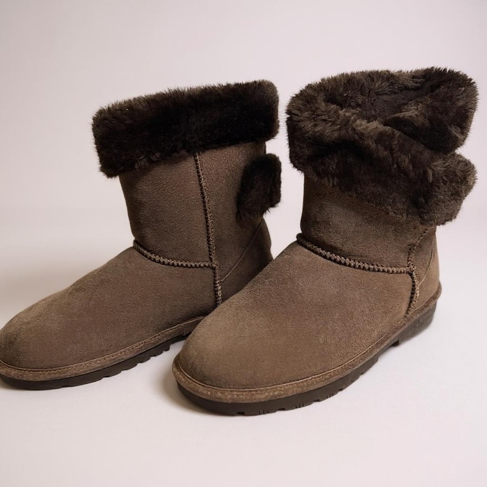 LAMO Womens Brown Boots Sz10 Suede Winter with‎ Faux Fur Lining Cozy Ankle Boots